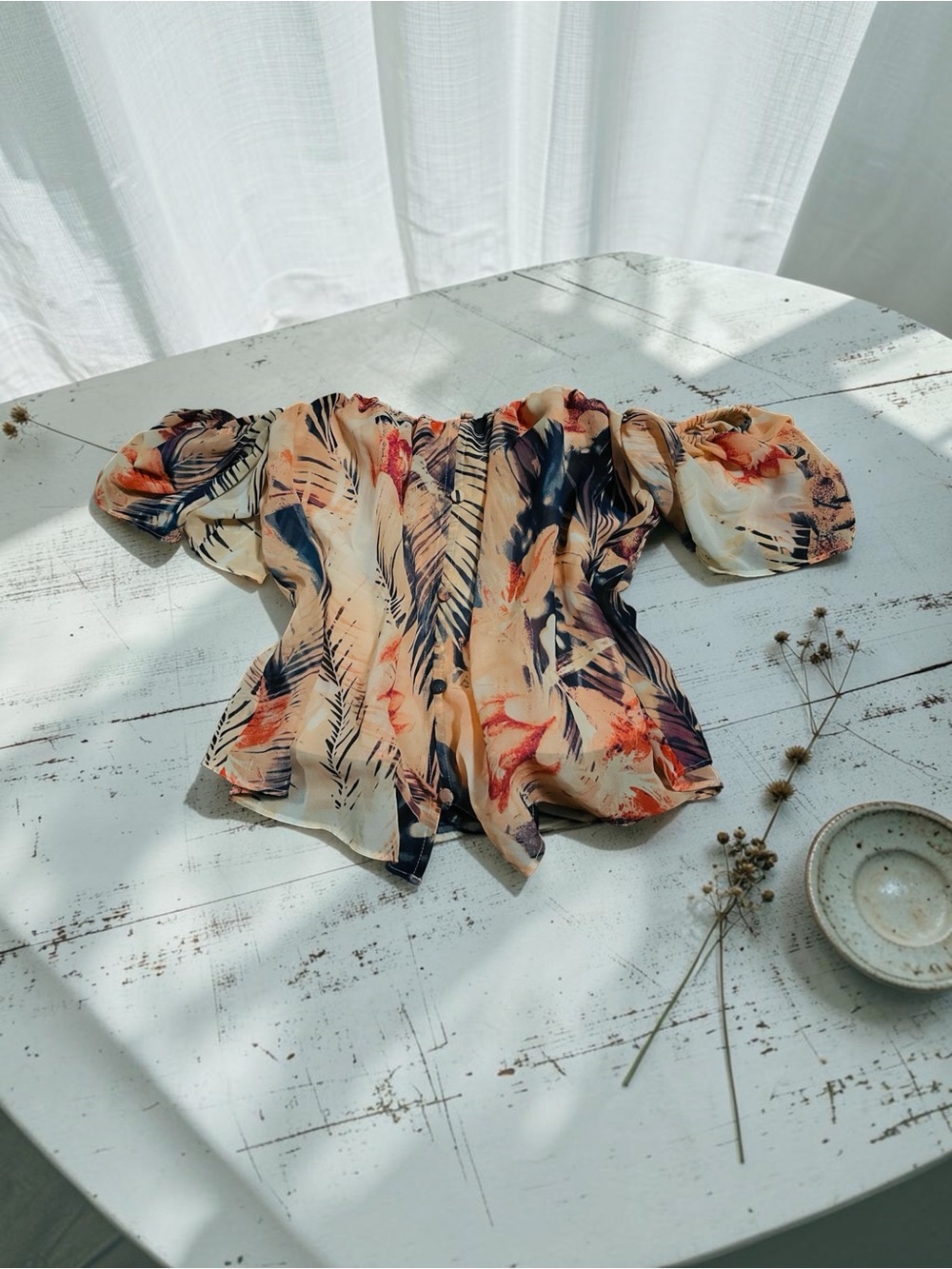 GUESS Tropical Floral Chiffon Bustier Top Corset Off-Shoulder S